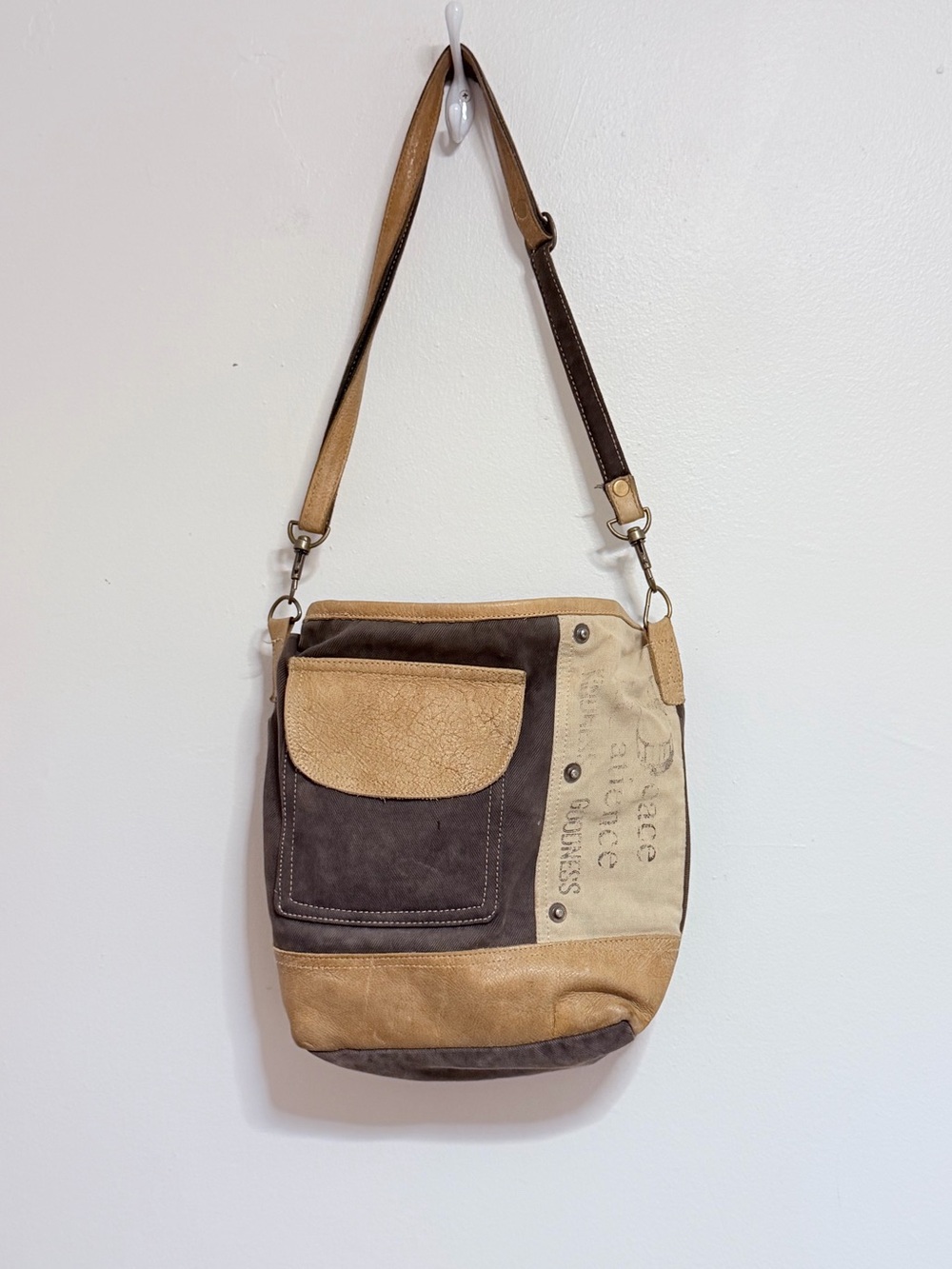 Myra Bag Peace Pocket Military Canvas Cross Body Leather Denim Purse Bag